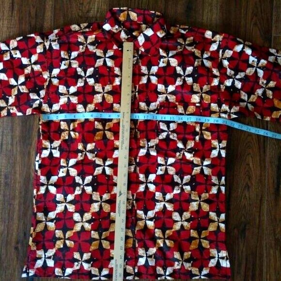 Mens Batik Shirt Button Front Ethnic African Polynesian Block Print 42" Chest - Picture 6 of 10